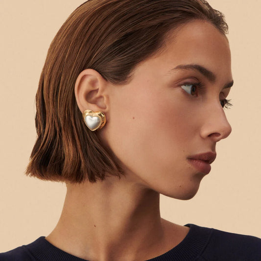 Pendientes Clip corazón n.13 (Perla/Dorado)