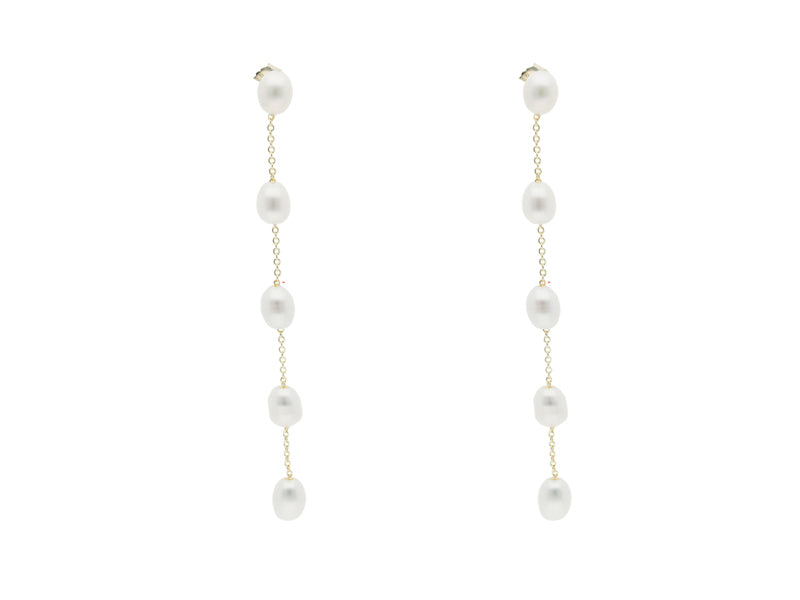 Pendientes largos de plata con perlas cultivadas