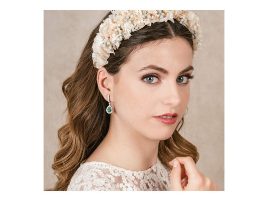 Pendientes LAGRIMA novia color esmeralda en plata