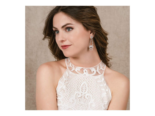 Pendientes de novia CHANDELIER rosa en plata