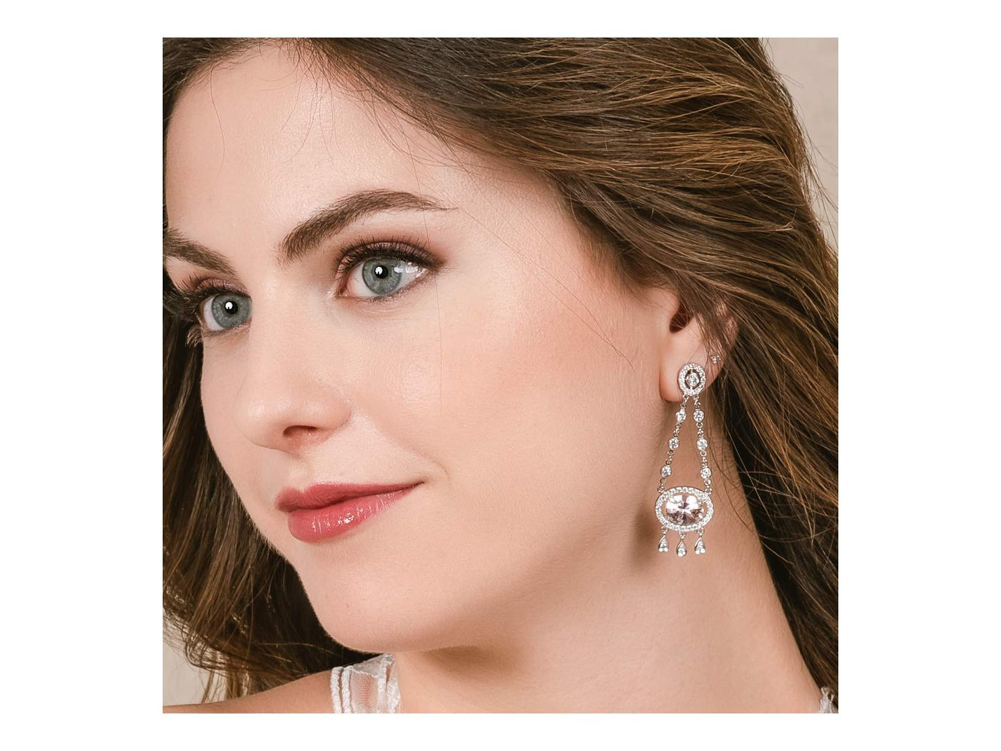 Pendientes de novia CHANDELIER rosa en plata