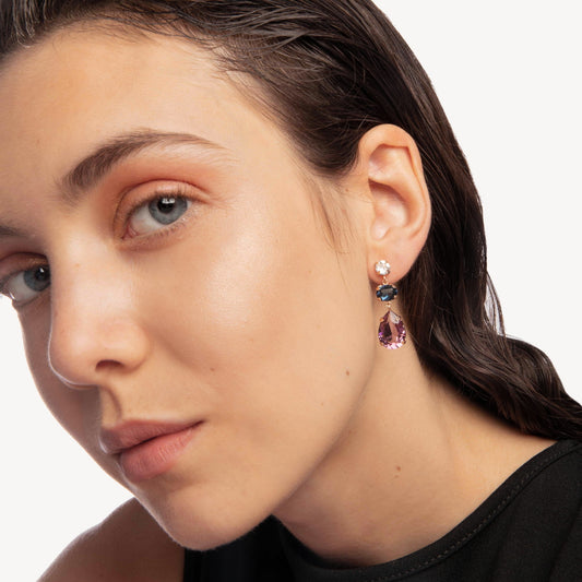 Pend. Largos Lágrima morado oro rosa