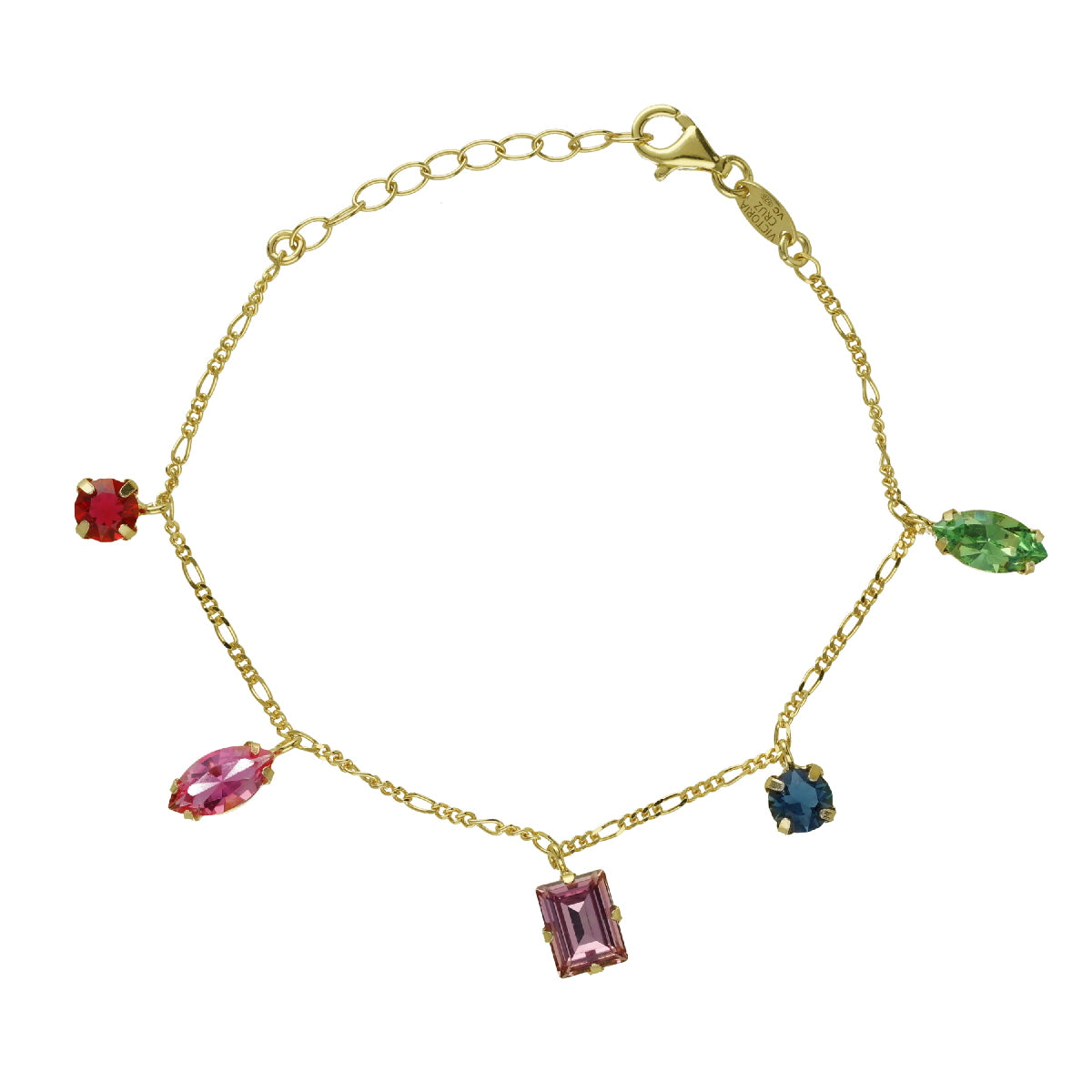 V.C. Pulsera cristales colgantes multicolor dorado