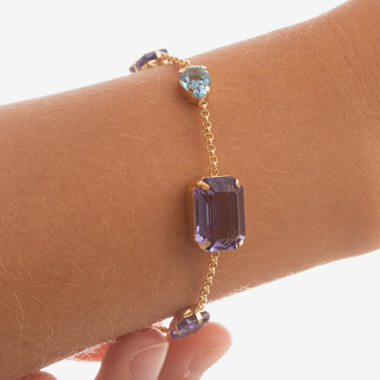 Pulsera cristales color morado dorado