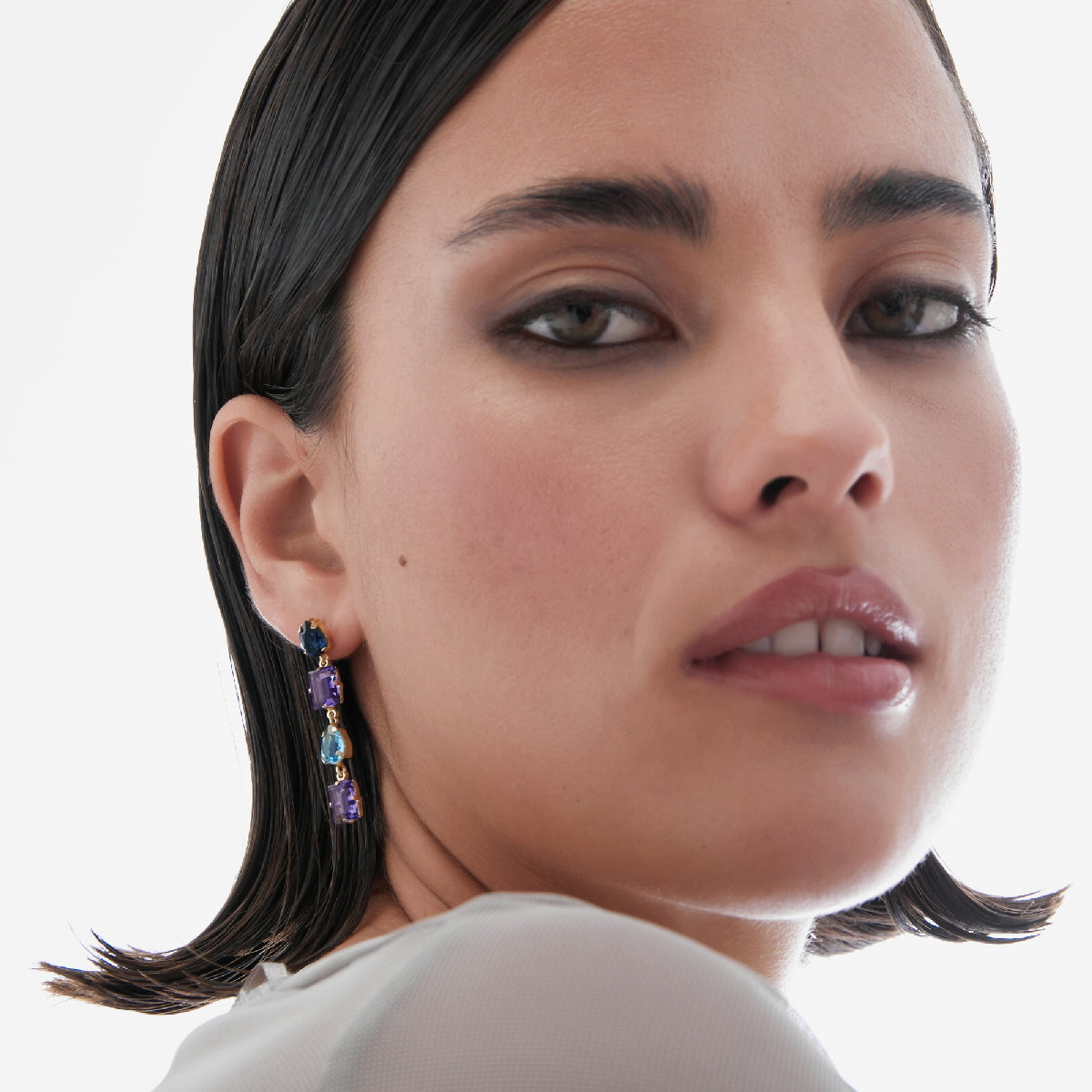 Pend. largos cascada color morado dorado