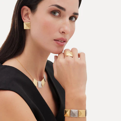 Pendientes botón cuadrado Good Morning en Plata