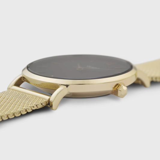 Minuit Watch Mesh, Black, Gold Colour
