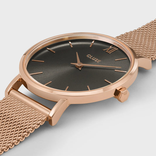 Minuit Watch Mesh, Grey, Rose Gold Colour