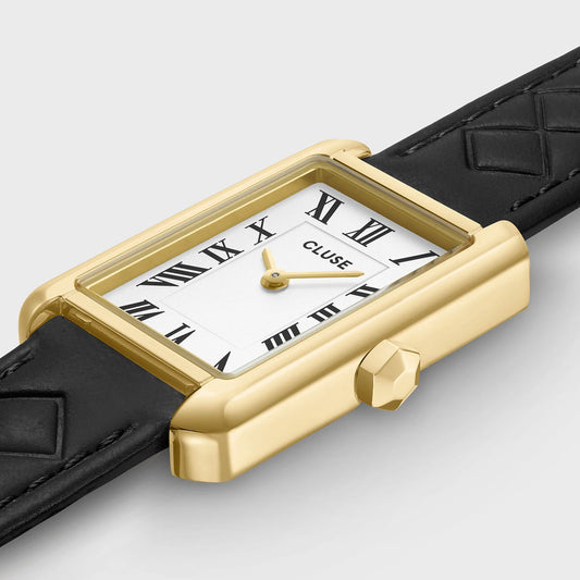 Belisenna Watch Leather, Black Quilted, Gold Colour
