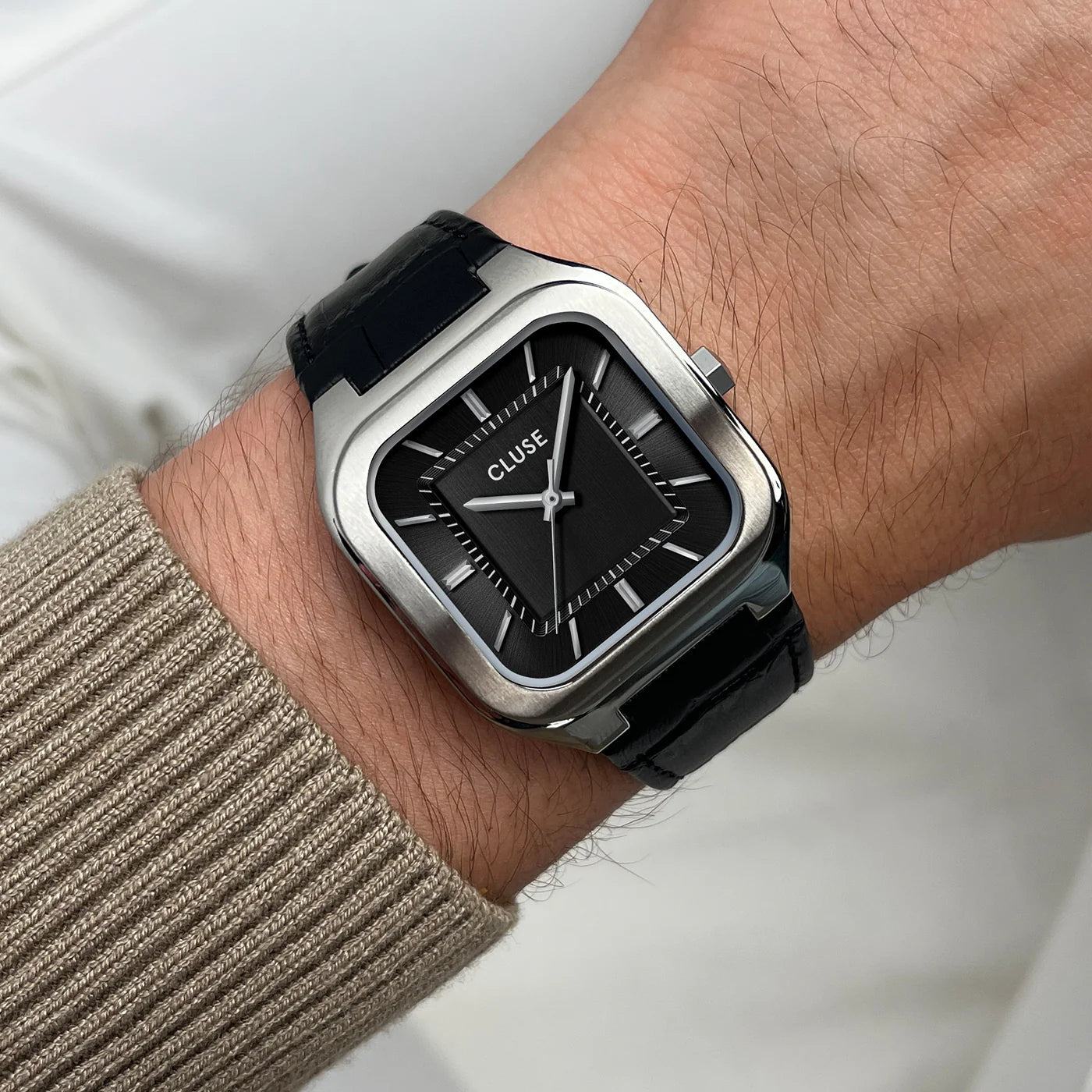 Quadrus Leather, Black, Silver Colour