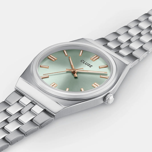 Retro 70's Watch Steel, Sage Green, Silver Colour