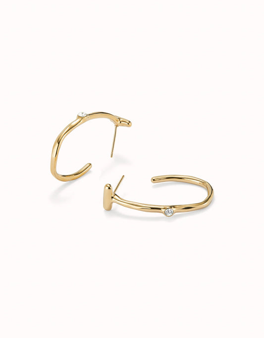 Unode50 Pendientes aro bañado en oro 18k con topacio blanco