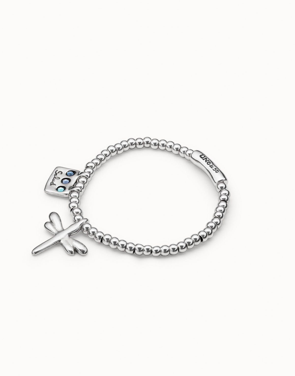 Unode50 Pulsera elástica bañada en plata de ley con mensaje Salud
