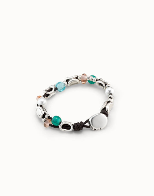 Unode50 Pulsera de cuero y cristales artesales