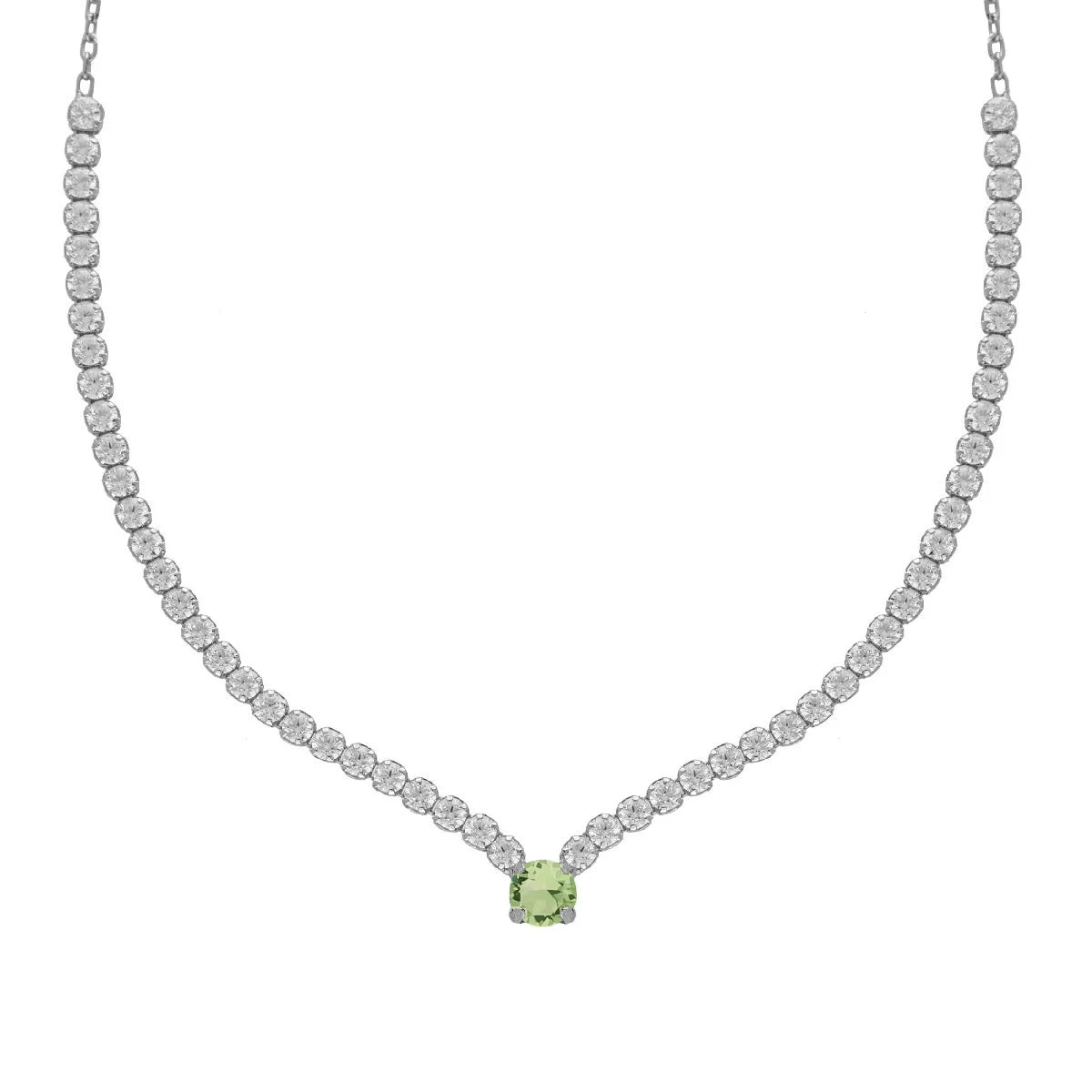 Collar gargantilla circonitas con crystal Chrysolite plata