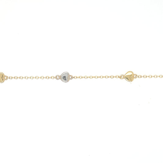 Pulsera oro corazones combinados oa y ob