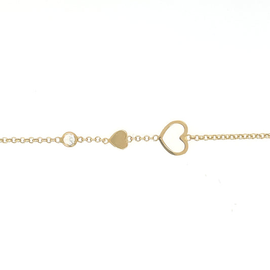 Pulsera oro con corazones y circonita