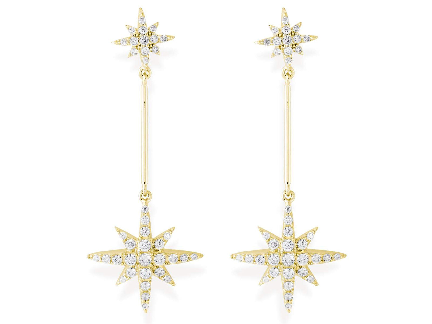 Pendientes Estrella Largos en plata baño dorado