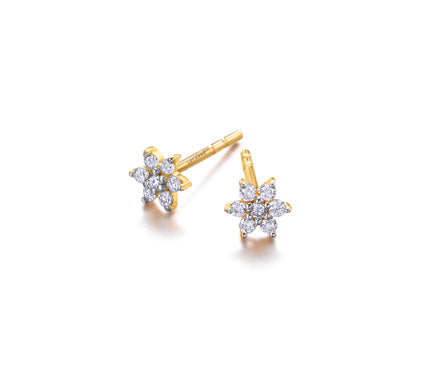 Lecarré Pendientes Mini rosetas oro de ley y diamantes