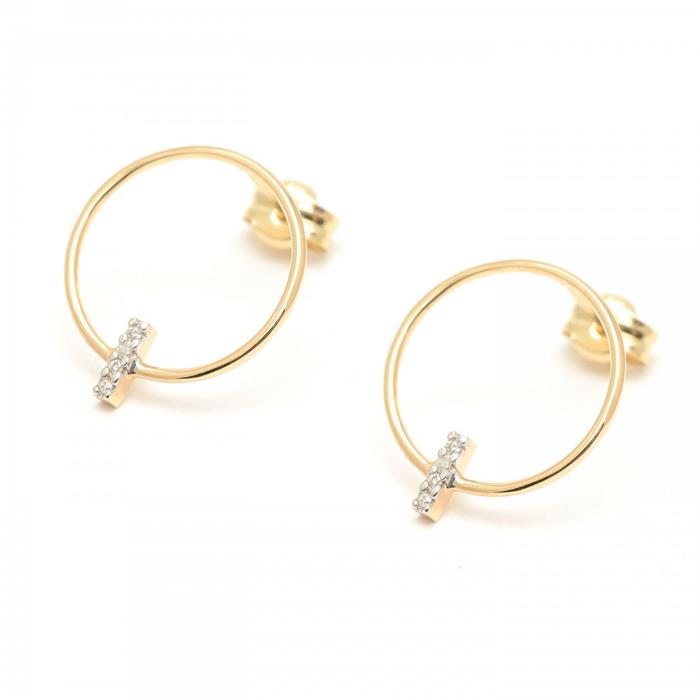 Lecarré Pendientes circulo oro de ley y diamantes