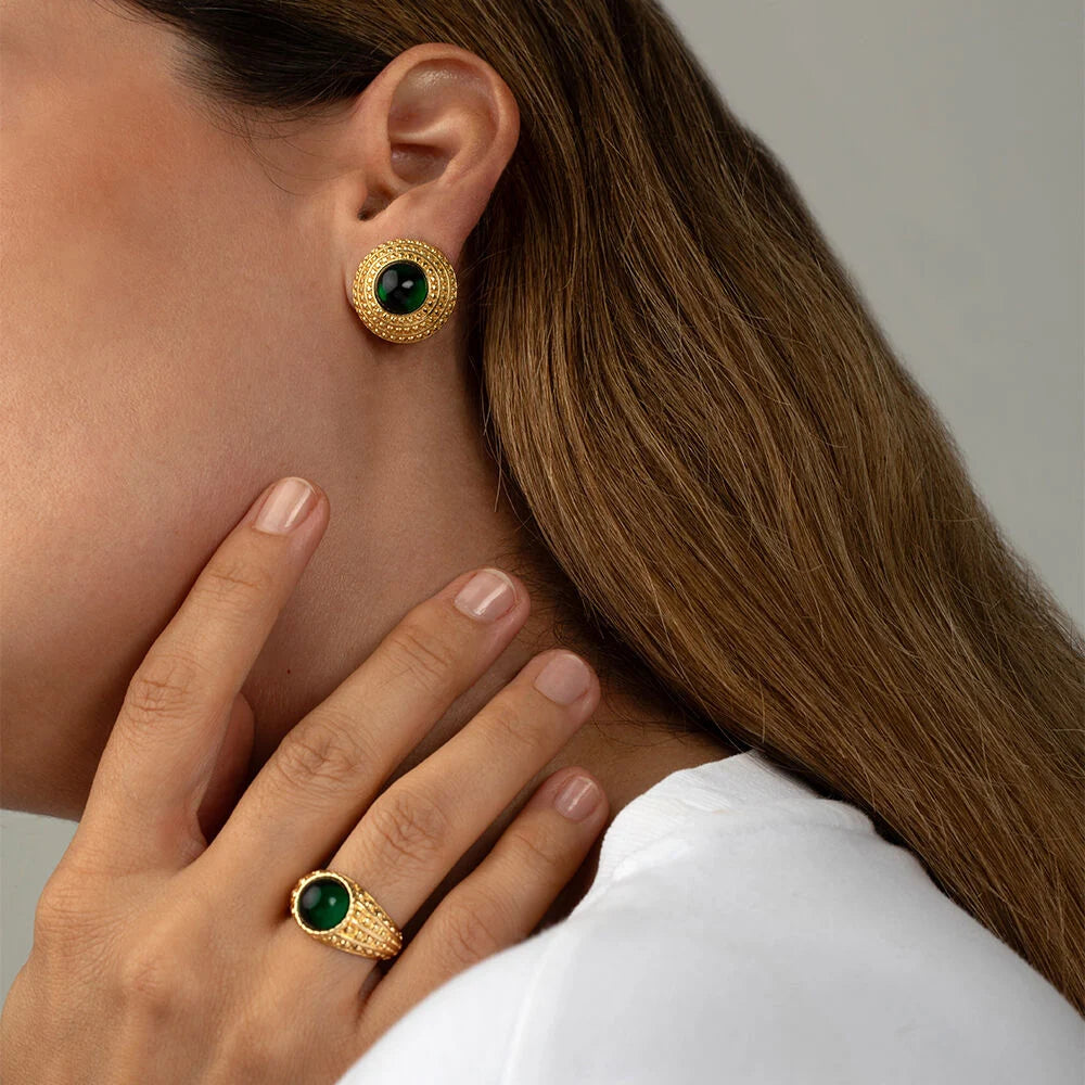 Agatha - Anillo Ancho N.13 (verde/dorado)