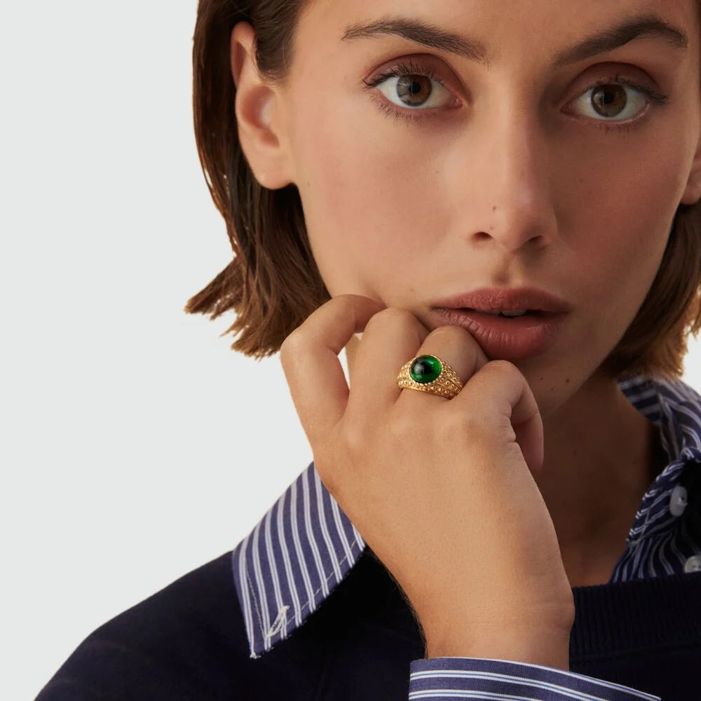 Agatha - Anillo Ancho N.13 (verde/dorado)