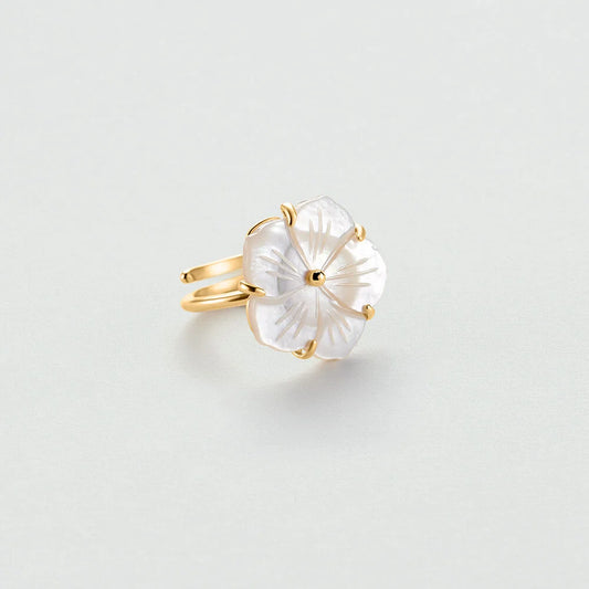 Agatha - Anillo ajustable TIARE flor nácar