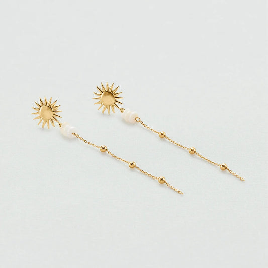 Pendientes largos TIARE Blanco/oro