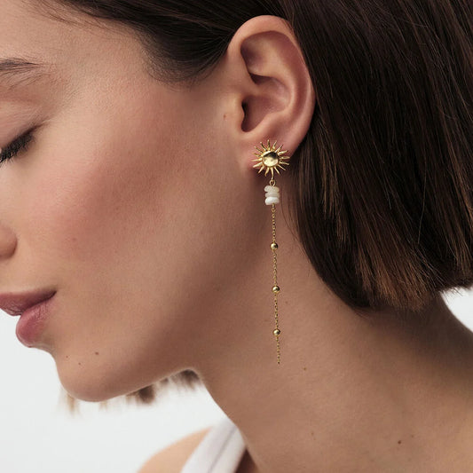 Pendientes largos TIARE Blanco/oro