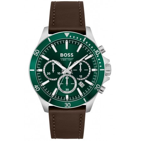 Hugo boss Reloj Cab. Cronógrafo correa cuero marrón esf. verde