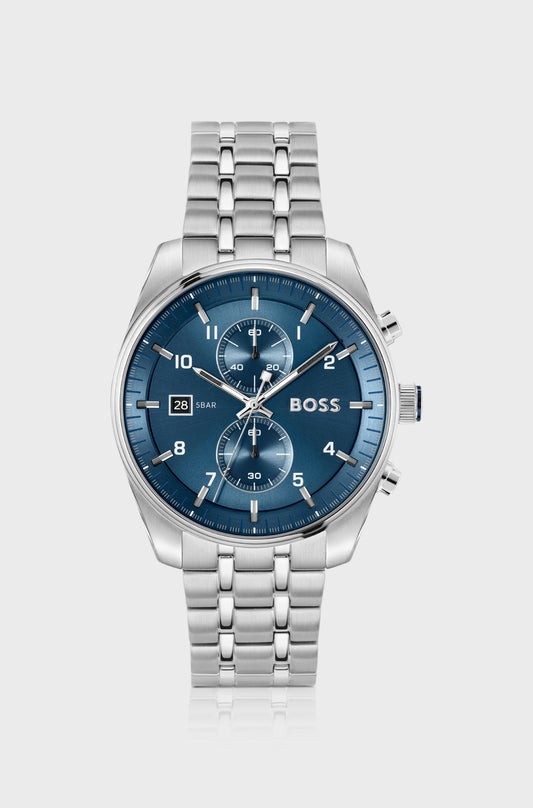 Hugo Boss SKYTRAVELLER Cronógrafo con esfera azul y pulsera de acero