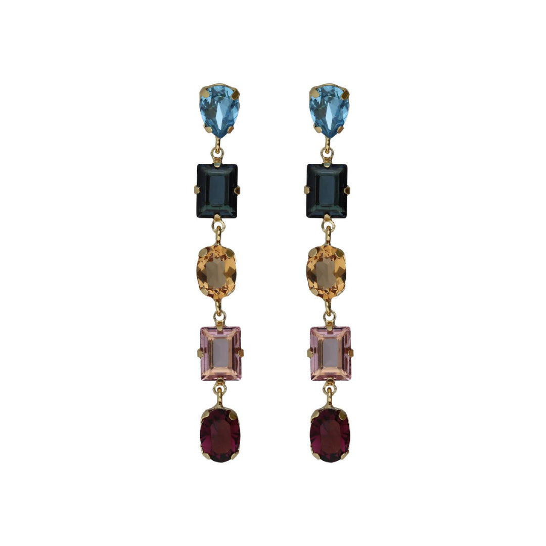 Pendientes largos Borea con cristales multicolores en plata chapada en oro