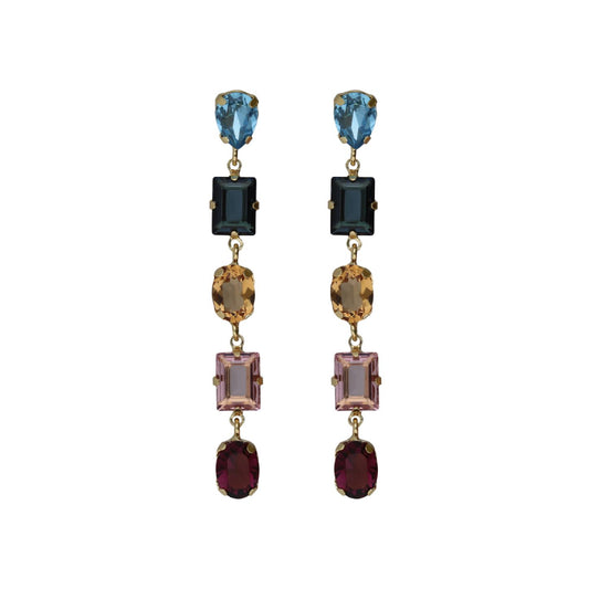 Pendientes largos Borea con cristales multicolores en plata chapada en oro