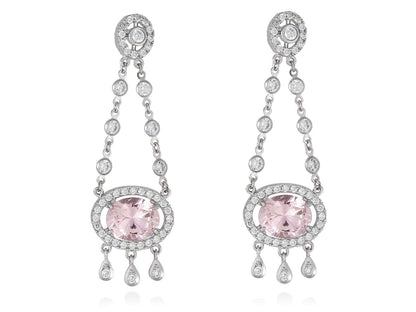 Pendientes de novia CHANDELIER rosa en plata