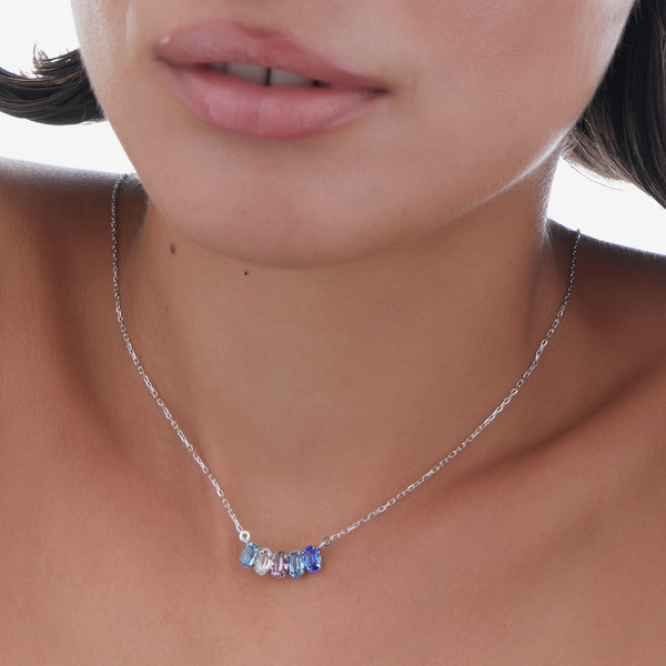 V.C. Collar cristal oval azul en plata