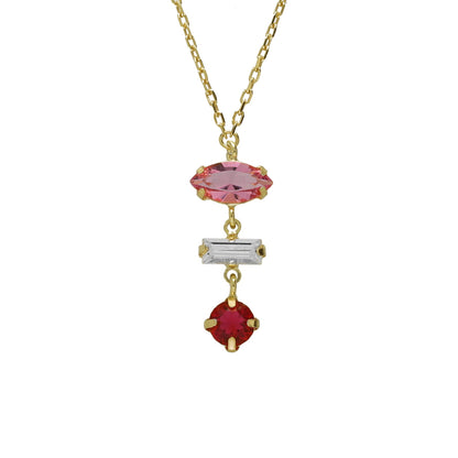 Collar colgante cristales multicolor(rosa) dorado