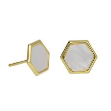 Pend. Pegados hexágono nácar dorado