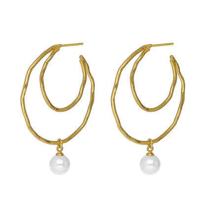 Pendientes aro círculo Ohayo perla dorado