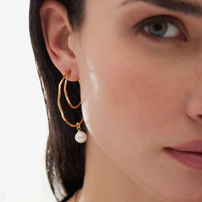 Pendientes aro círculo Ohayo perla dorado