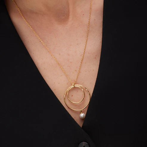 Collar largo 60cm círculo Ohayo con perla en Plata