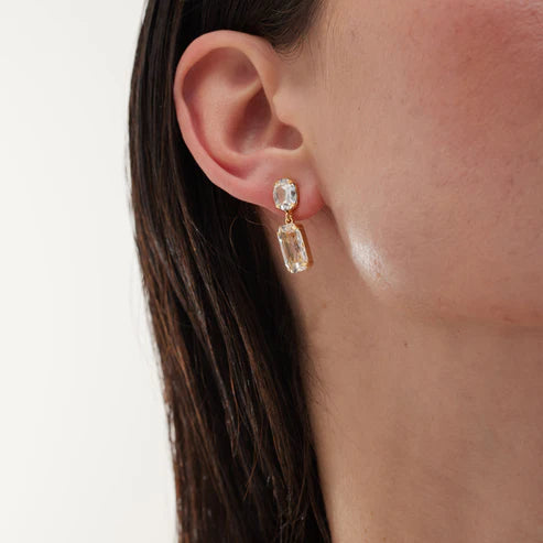 Pendientes cortos rectángulo Buenos Días con cristal en Dorado