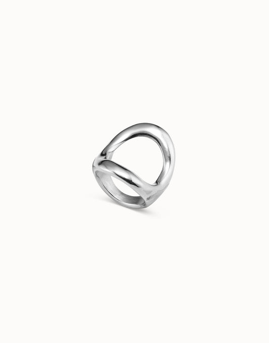 Unode50 Anillo plateado con óvalo central grande