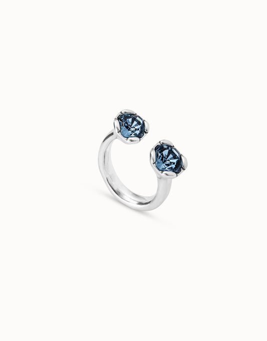 Unode50 Anillo bañados en plata de ley con dos cristales azules enfrentados