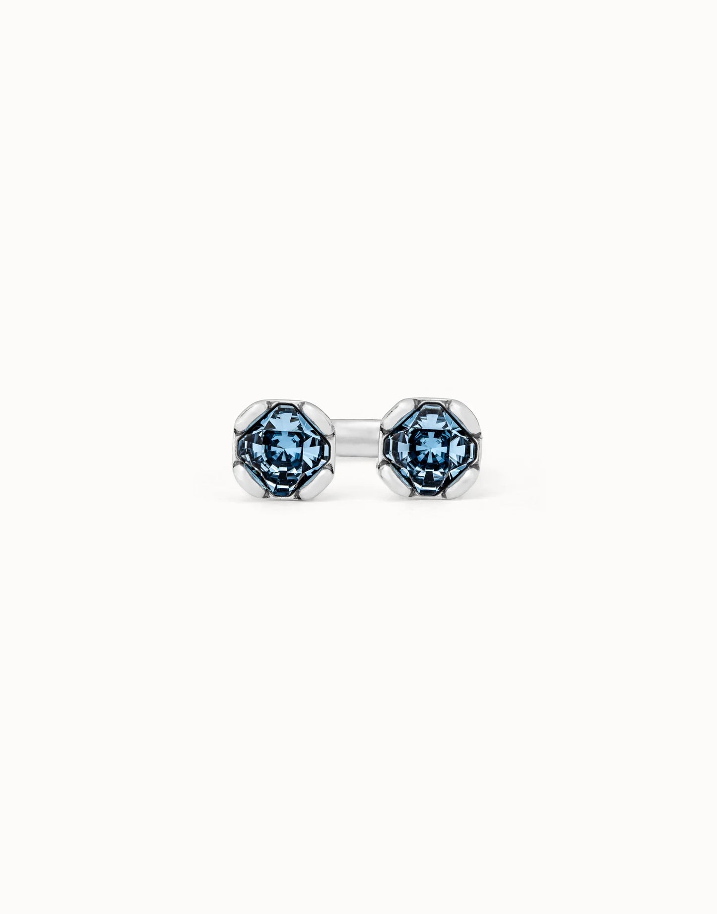 Unode50 Anillo bañados en plata de ley con dos cristales azules enfrentados