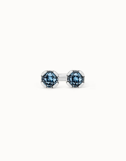 Unode50 Anillo bañados en plata de ley con dos cristales azules enfrentados