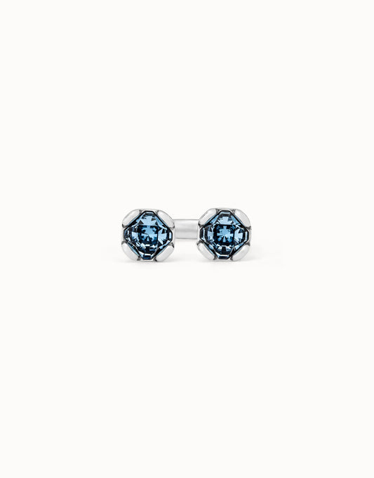 Unode50 Anillo bañados en plata de ley con dos cristales azules enfrentados