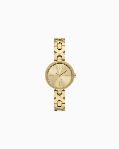 Reloj de dos manecillas de acero inoxidable color dorado