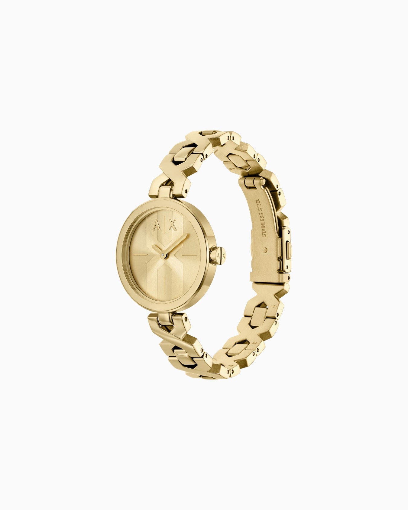 Reloj de dos manecillas de acero inoxidable color dorado