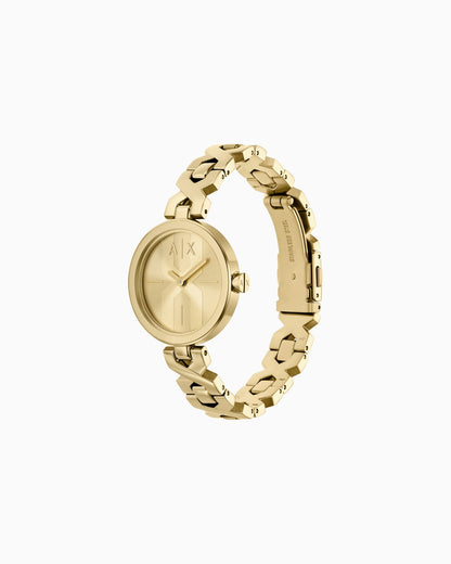 Reloj de dos manecillas de acero inoxidable color dorado