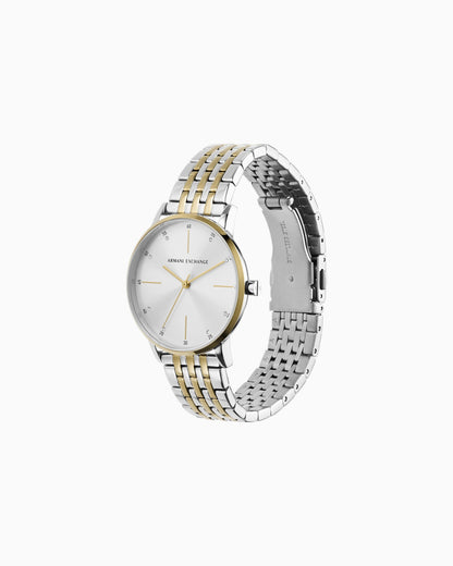 Conjunto de reloj y pulsera de acero inoxidable de tres manecillas bicolor